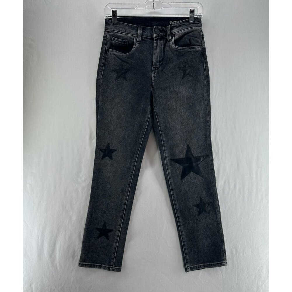 BlankNYC Madison Crop Jeans Womens 26 Star Patch High Rise Straight Washed Black